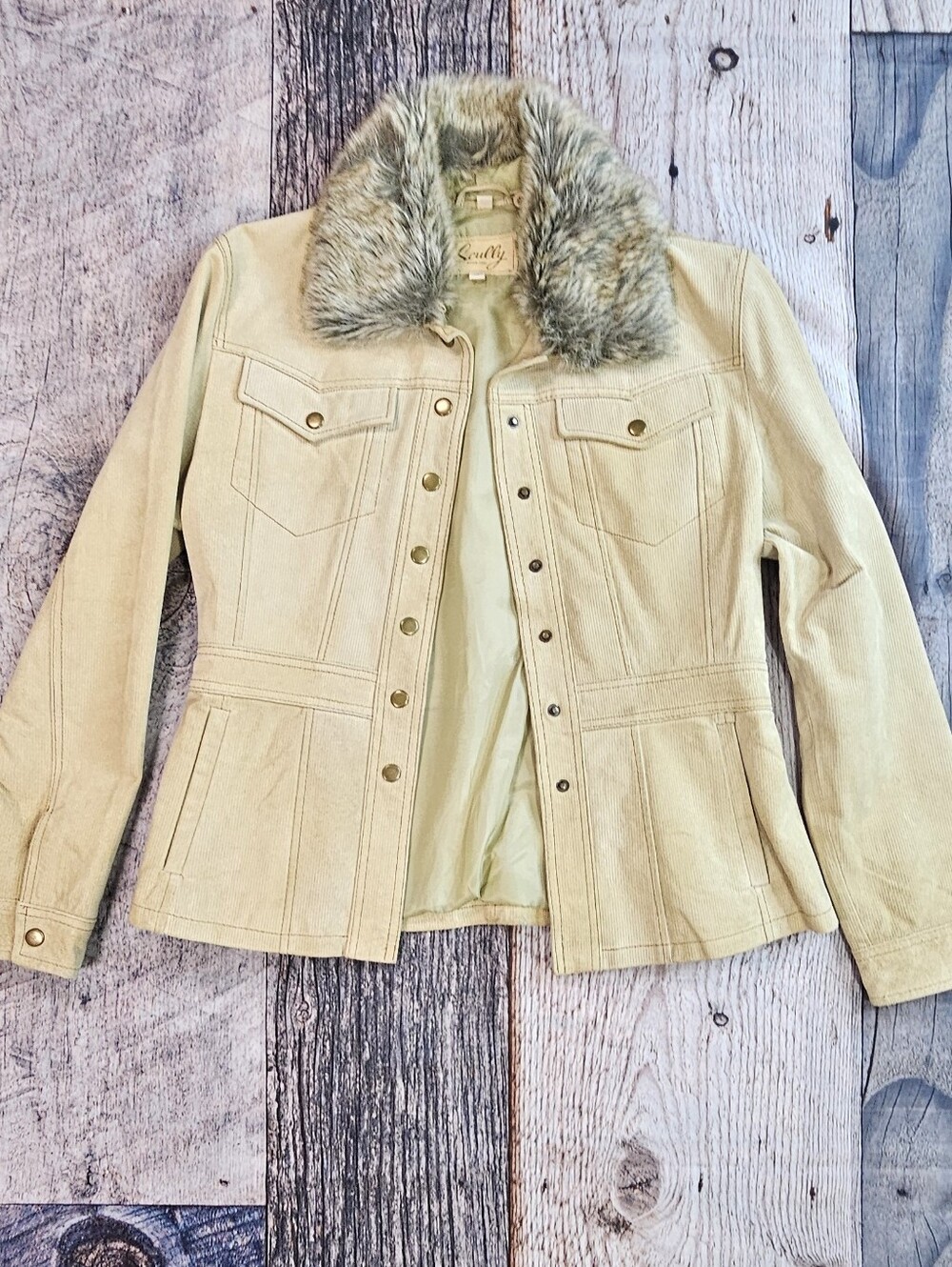 Scully Western Genuine Leather  Jacket Snap Button Removable Fur Collar Size Med